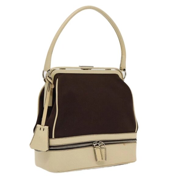 PRADA Hand Bag Canvas Silver Brown - Picture 1 of 15